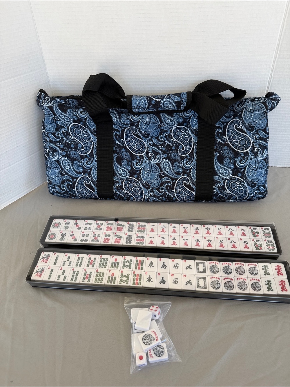 American Mahjong Set Sealed Tiles Blue Paisley Travel Carry Bag and Accessories - Picture 6 of 12